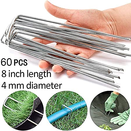 U/D 4 Inch Galvanized Landscape Staples 60 Pack 11 GaugeGarden Stakes Heavy-Duty Sod Pins Anti-Rust Fence Stakesfor Weed Barrier Fabric Ground Cover Dripper Irrigation Tubing Soaker Hose