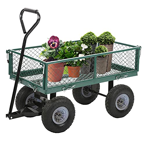 Garden Carts Yard Dump Wagon Cart Lawn Utility Cart Outdoor Steel Heavy Duty Beach Lawn Yard Landscape