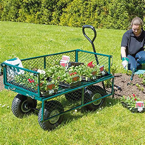 Garden Carts Yard Dump Wagon Cart Lawn Utility Cart Outdoor Steel Heavy Duty Beach Lawn Yard Landscape