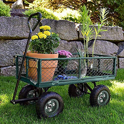 Garden Carts Yard Dump Wagon Cart Lawn Utility Cart Outdoor Steel Heavy Duty Beach Lawn Yard Landscape