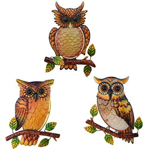 NewVees Owl Decor Metal Wall Art Outdoor Indoor,9 Inch Set of 3,Exquisite Owl Decorations for Home Garden Patio Porch Bedroom Kitchen, Metal Bird Wall Art,Owl Gifts for Owl Lovers