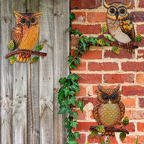 NewVees Owl Decor Metal Wall Art Outdoor Indoor,9 Inch Set of 3,Exquisite Owl Decorations for Home Garden Patio Porch Bedroom Kitchen, Metal Bird Wall Art,Owl Gifts for Owl Lovers