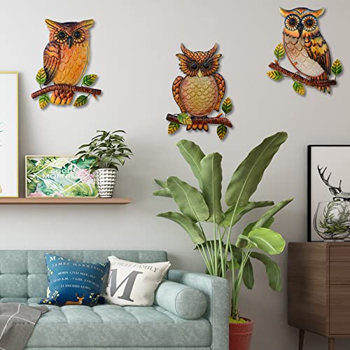 NewVees Owl Decor Metal Wall Art Outdoor Indoor,9 Inch Set of 3,Exquisite Owl Decorations for Home Garden Patio Porch Bedroom Kitchen, Metal Bird Wall Art,Owl Gifts for Owl Lovers