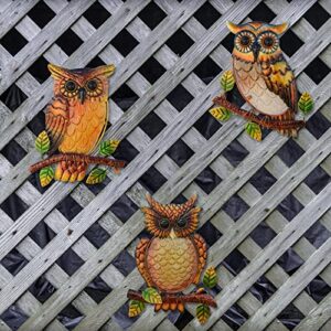 NewVees Owl Decor Metal Wall Art Outdoor Indoor,9 Inch Set of 3,Exquisite Owl Decorations for Home Garden Patio Porch Bedroom Kitchen, Metal Bird Wall Art,Owl Gifts for Owl Lovers