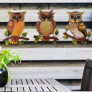 NewVees Owl Decor Metal Wall Art Outdoor Indoor,9 Inch Set of 3,Exquisite Owl Decorations for Home Garden Patio Porch Bedroom Kitchen, Metal Bird Wall Art,Owl Gifts for Owl Lovers