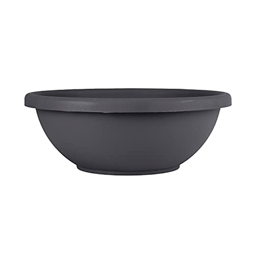 The HC Companies 22 Inch Large Garden Bowl Planter - Shallow Plant Pot with Drainage Plug for Indoor Outdoor Flowers, Herbs, Warm Gray