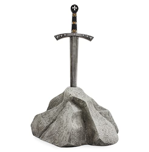 Esterno Sword in Stone Garden Statue (17x10x11 Inches), Arthurian Legend Yard Ornament Decor, Gray