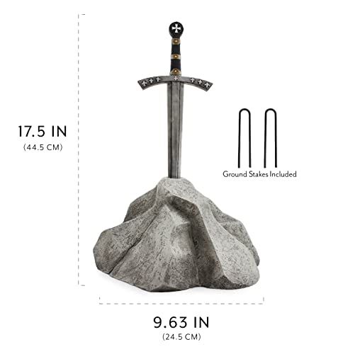 Esterno Sword in Stone Garden Statue (17x10x11 Inches), Arthurian Legend Yard Ornament Decor, Gray