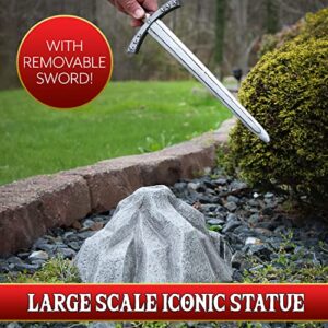 Esterno Sword in Stone Garden Statue (17x10x11 Inches), Arthurian Legend Yard Ornament Decor, Gray