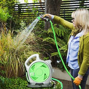 Sharellon Retractable Garden Hose Reel, Mini 50 FT Portable Garden Hose Reel, Heavy Duty Wall Mounted Hose Reel with 7 Patterns Spray Nozzle for Watering Flowers, Car Washing, Cleaning (Green)