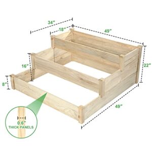 GARFANS 3 Tier Raised Garden Bed Elevated Wooden Planter Box Vegetables Flower Grow Bed Kit Outdoor Planter Garden Boxes for Patio Herb Backyard Raised Planters Beds, 49 x 49 x 22 inch