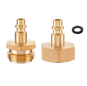 lead-free brass winterize blow out adapter for sprinkler systems air compressor quick connect 1/4″ quick connect plug to ght 3/4″ garden hose fitting for rv, travel trailer, boat & camper