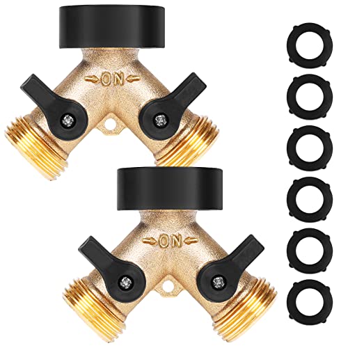 Garden Hose Splitter 2 Way 2 Pack Heavy Duty Brass Connector Tap Splitter (2WAY*2PACK)