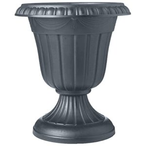 arcadia garden products pl00gy classic traditional plastic urn planter indoor/outdoor, 16″ x 18″, gray