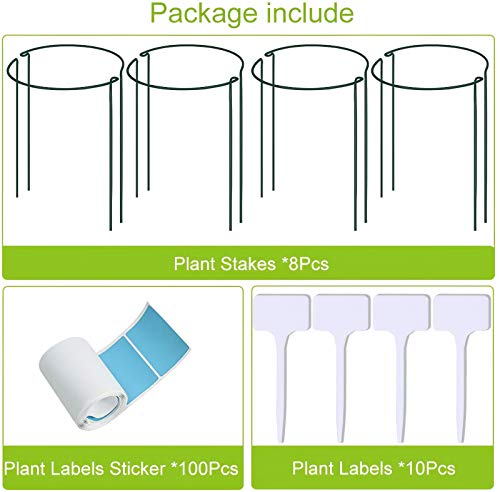 IPSXP Plant Support Stake, 8-Pack Half Round Metal Garden Plant Supports, Green Garden Plant Support Ring, Garden Border Supports, Plant Support Ring Cage for Tomato, Roses, Hydrangea, Flowers Vine