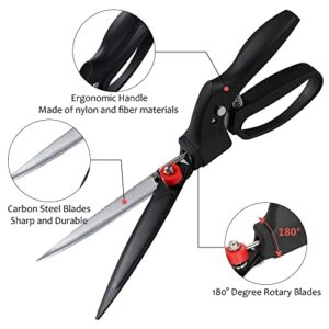 GARTOL Grass Shears with180 Degrees Rotating Cutter Head, Lightweight Loop-handle Garden Grass Clippers Scissors, 5 Inch SK-5 Steel Blade, Ideal for Edging and Trimming Decorative Grasses