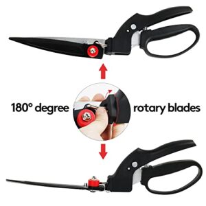 GARTOL Grass Shears with180 Degrees Rotating Cutter Head, Lightweight Loop-handle Garden Grass Clippers Scissors, 5 Inch SK-5 Steel Blade, Ideal for Edging and Trimming Decorative Grasses