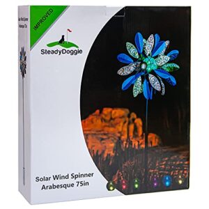 Solar Wind Spinner Arabesque 75in Multi-Color Seasonal LED Lighting Solar Powered Glass Ball with Kinetic Wind Spinner Dual Direction for Patio Lawn & Garden, Easy to Assemble and LED Color Changing