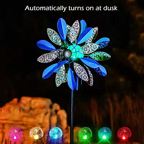 Solar Wind Spinner Arabesque 75in Multi-Color Seasonal LED Lighting Solar Powered Glass Ball with Kinetic Wind Spinner Dual Direction for Patio Lawn & Garden, Easy to Assemble and LED Color Changing