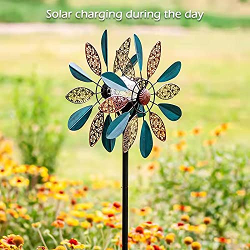 Solar Wind Spinner Arabesque 75in Multi-Color Seasonal LED Lighting Solar Powered Glass Ball with Kinetic Wind Spinner Dual Direction for Patio Lawn & Garden, Easy to Assemble and LED Color Changing