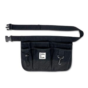 Soil and Sun Black Utility Belt Pouch - Size Adjustable Garden Apron for Women with Pockets - Durable Canvas Garden Tool Belt for Women - Multi-Pocket Waist Caddy Gardening Belt