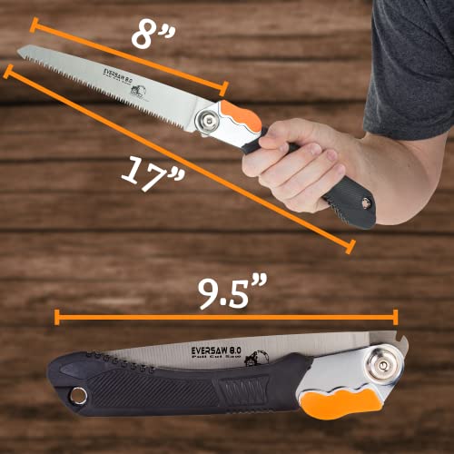 EverSaw Folding Hand Saw Camp Saw 8" Folding Saw - Pruning Saws for Tree Trimming Garden Saw – Rugged Camping Saw for Wood Cutter Trail Clearing Tree Limb Saw - Bone Saw for Hunting