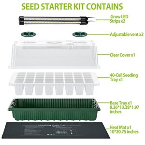 YOHIA Seed Starter Tray with Grow Light,40 Cells Seed Starter Kit with Humidity Dome and Heat Mat Seedling Starter Trays,Germination Kit for Seed Growing,Seedling Starting,Cloning & Plant Propagation