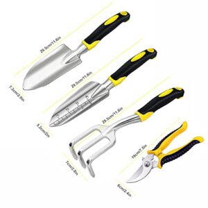 TTNTU 5PCS Garden Tool Set, Ergonomic Handle Tools, Heavy Duty Aviation Aluminum Gardening Kit Gift for Men & Women, Yellow (TT03)
