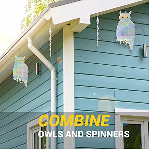 HOMESCAPE CREATIONS Owl Decoy Scare - Plastic Hanging Reflective Scarer - Ornamental Decorative Wind Spinner for Home and Garden - with 4 Spiral Rods and 4 Suction Cups