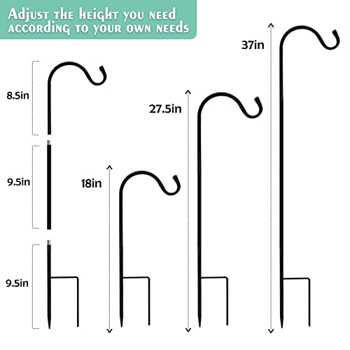 Urban Deco Heavy Duty Shepherds Hook, Adjustable Shepards Hooks for Outdoor, Premium Metal Shepherds Crook Garden Stakes 37” Inch Tall, Black Plant Hooks Pole - Pack of 8