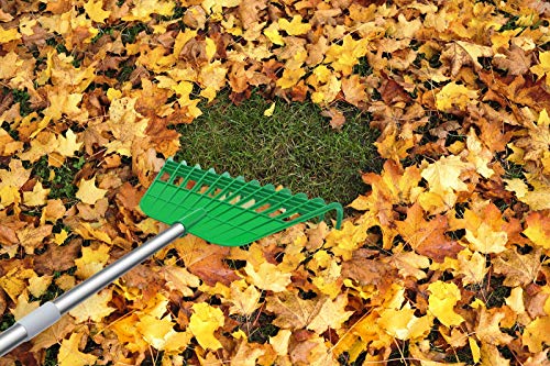 Gardzen 12 Tines Gardening Leaf Rake, Lightweight Steel Handle, Detachable, Ideal Camp Rake, Comes with Dustpan-Type Garden Bag