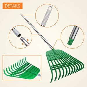 Gardzen 12 Tines Gardening Leaf Rake, Lightweight Steel Handle, Detachable, Ideal Camp Rake, Comes with Dustpan-Type Garden Bag