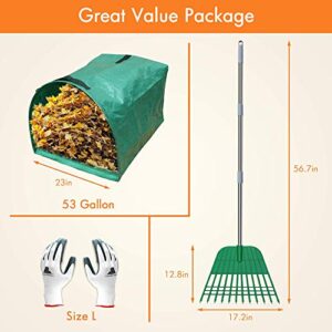 Gardzen 12 Tines Gardening Leaf Rake, Lightweight Steel Handle, Detachable, Ideal Camp Rake, Comes with Dustpan-Type Garden Bag