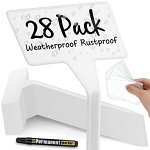28 pack outdoor plant label, large waterproof plastic plant t-type tags, durable nursery garden markers, perfect for herbs, flowers, vegetable (height 11.8”)