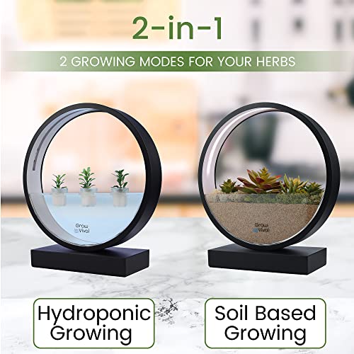 Grow Vival (2-in-1) Soil/Water Hydroponic Growing System - Indoor Garden Planter, (5) Baskets - Round Design with Grow Lights - Ideal for The Home or Office - DIY Create Your Own - Black