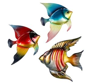 fanwnki set of 3 metal fish wall decor art outdoor indoor sculpture hanging for pool home porch fence garden