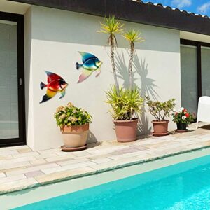 FANWNKI Set of 3 Metal Fish Wall Decor Art Outdoor Indoor Sculpture Hanging for Pool Home Porch Fence Garden