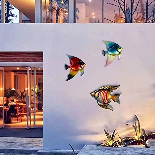 FANWNKI Set of 3 Metal Fish Wall Decor Art Outdoor Indoor Sculpture Hanging for Pool Home Porch Fence Garden