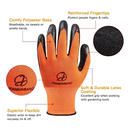 Garden Gloves for Men, 6 Pairs Breathable Latex Garden Gloves, Multicolored Nylon Glove with Black Latex Crinkle Coated，Work Gloves for Men, Large Size…