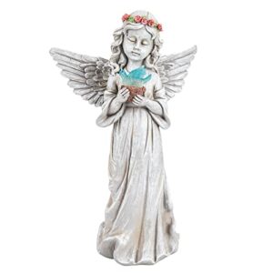 ovewios angel garden statue outdoor decor, angel garden figurine hold dove with solar lights waterproof resin yard art decoration lawn ornament sculpture for outside patio yard gift