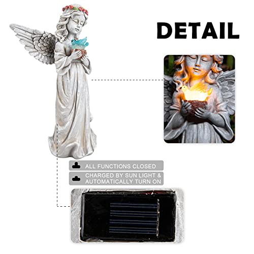 Ovewios Angel Garden Statue Outdoor Decor, Angel Garden Figurine Hold Dove with Solar Lights Waterproof Resin Yard Art Decoration Lawn Ornament Sculpture for Outside Patio Yard Gift