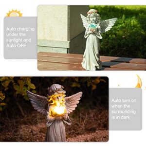 Ovewios Angel Garden Statue Outdoor Decor, Angel Garden Figurine Hold Dove with Solar Lights Waterproof Resin Yard Art Decoration Lawn Ornament Sculpture for Outside Patio Yard Gift