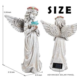 Ovewios Angel Garden Statue Outdoor Decor, Angel Garden Figurine Hold Dove with Solar Lights Waterproof Resin Yard Art Decoration Lawn Ornament Sculpture for Outside Patio Yard Gift