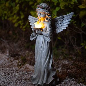 Ovewios Angel Garden Statue Outdoor Decor, Angel Garden Figurine Hold Dove with Solar Lights Waterproof Resin Yard Art Decoration Lawn Ornament Sculpture for Outside Patio Yard Gift