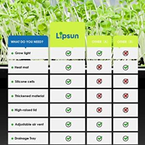 LIPSUN Seed Starter Tray Kit with Grow Light, Seedling Starter Trays, 48 Cells Reusable Plant Starters Silicone, Enhanced Material Seed Germination Kit with Heat Mat/Humidity Dome/High-Raised Lid