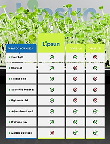 LIPSUN Seed Starter Tray Kit with Grow Light, Seedling Starter Trays, 48 Cells Reusable Plant Starters Silicone, Enhanced Material Seed Germination Kit with Heat Mat/Humidity Dome/High-Raised Lid