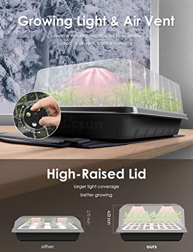 LIPSUN Seed Starter Tray Kit with Grow Light, Seedling Starter Trays, 48 Cells Reusable Plant Starters Silicone, Enhanced Material Seed Germination Kit with Heat Mat/Humidity Dome/High-Raised Lid