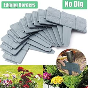 Garden Landscape Edging Borders No Dig,20 PCS 16 FT Lawn Edging for Landscaping,Plastic Fencing Lawn Border,Interlocking Lawn Edge,Imitation Stone Fence for DIY Outdoor Patio Balcony Yard Landscaping