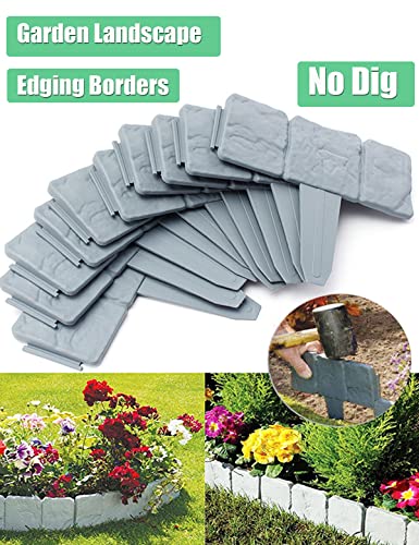 Garden Landscape Edging Borders No Dig,20 PCS 16 FT Lawn Edging for Landscaping,Plastic Fencing Lawn Border,Interlocking Lawn Edge,Imitation Stone Fence for DIY Outdoor Patio Balcony Yard Landscaping