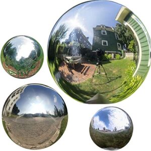 homdsim 4pcs 5in/6in/8in diameter gazing globe mirror ball,silver stainless steel polished reflective smooth garden sphere,colorful and shiny addition to any garden or home